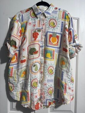Goa Beachwear by Japna Fruit Print Button-Up Shirt – Size Small (Oversized Fit)